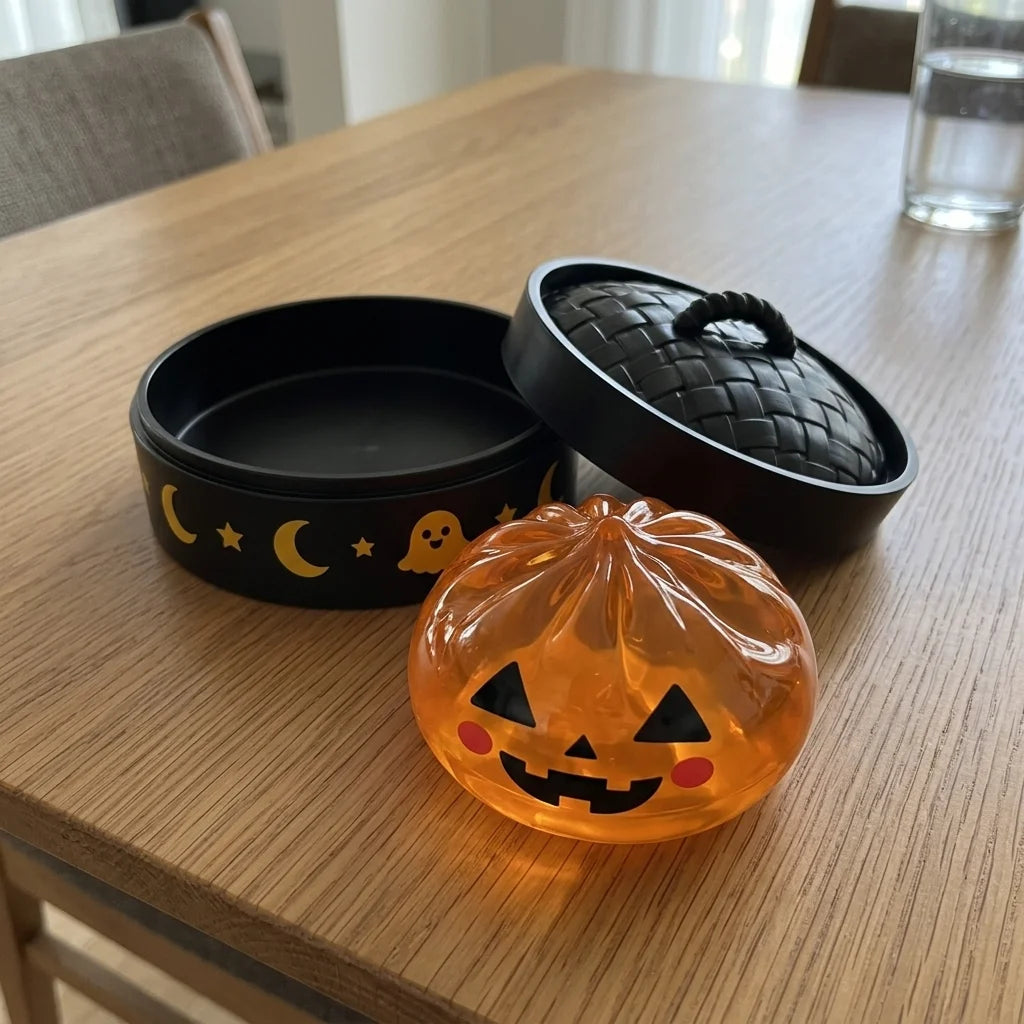 Pumpkin Dumpling Squishy with Black Steamer Basket